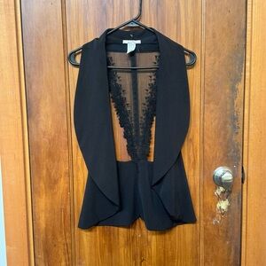 NWOT Black cardigan/vest with Racerback lace detail & tuxedo lapel (S)